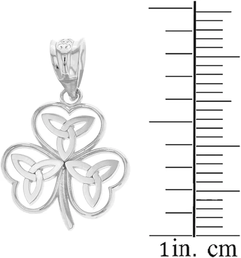 Elegant .925 Sterling Silver Irish Shamrock Pendant Necklace with Celtic Trinity Knot - Choose Pendant Only or Necklace w/ 16-22 Chain