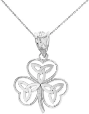 Elegant .925 Sterling Silver Irish Shamrock Pendant Necklace with Celtic Trinity Knot - Choose Pendant Only or Necklace w/ 16-22 Chain