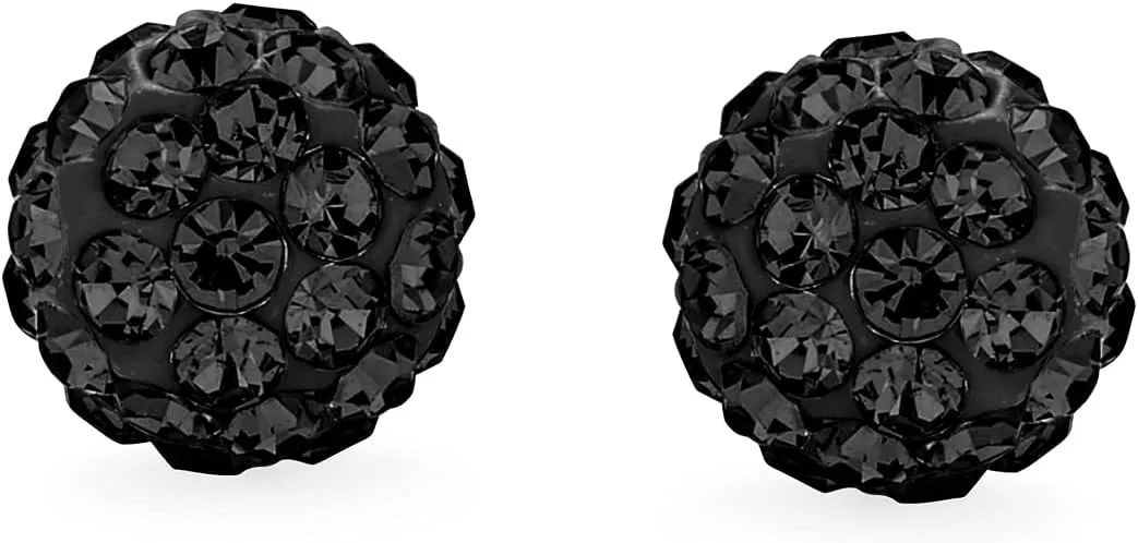 Elegant .925 Sterling Silver Round 8MM Glittering Pave Crystal Disco Ball Stud Earrings for Women Teens in Many Colors