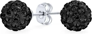 Elegant .925 Sterling Silver Round 8MM Glittering Pave Crystal Disco Ball Stud Earrings for Women Teens in Many Colors