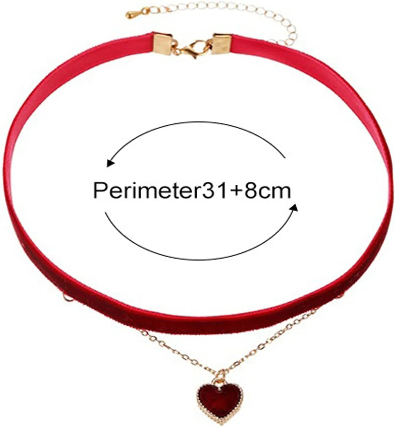 Elegant Adjustable Velvet Choker Love Heart Pendant Layered Clavicle Chain Retro Collar Red Black Necklace Wedding Party Jewelry for Women