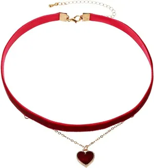 Elegant Adjustable Velvet Choker Love Heart Pendant Layered Clavicle Chain Retro Collar Red Black Necklace Wedding Party Jewelry for Women