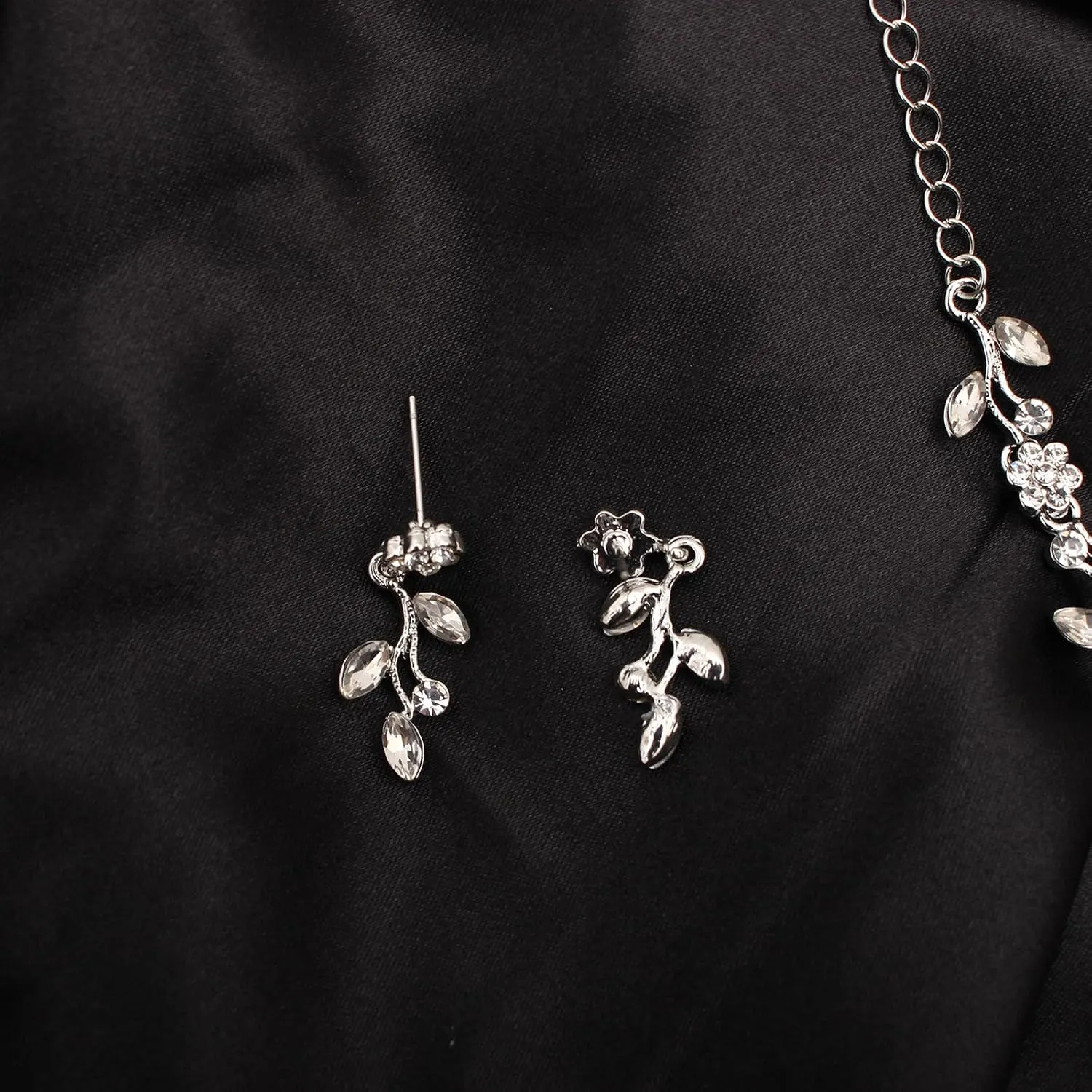 Elegant Bridal Bridesmaid Marquise Austrian Crystal Rhinestone Flower Leaf Choker Necklace Dangle Earrings Tennis Bracelet Jewelry Sets for Party Prom