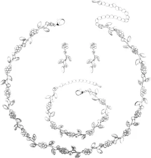 Elegant Bridal Bridesmaid Marquise Austrian Crystal Rhinestone Flower Leaf Choker Necklace Dangle Earrings Tennis Bracelet Jewelry Sets for Party Prom