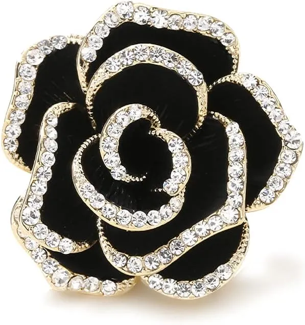 Elegant Crystal Blooming Rose Flower Brooch Lapel Pin Breastpin for Women Birdal Cardigan Hat Scarf Suit Sweater Floral Pins