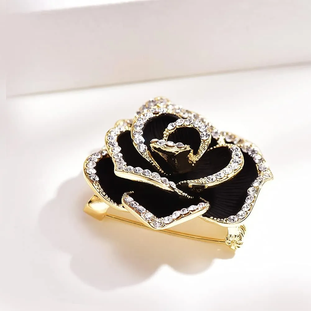 Elegant Crystal Blooming Rose Flower Brooch Lapel Pin Breastpin for Women Birdal Cardigan Hat Scarf Suit Sweater Floral Pins