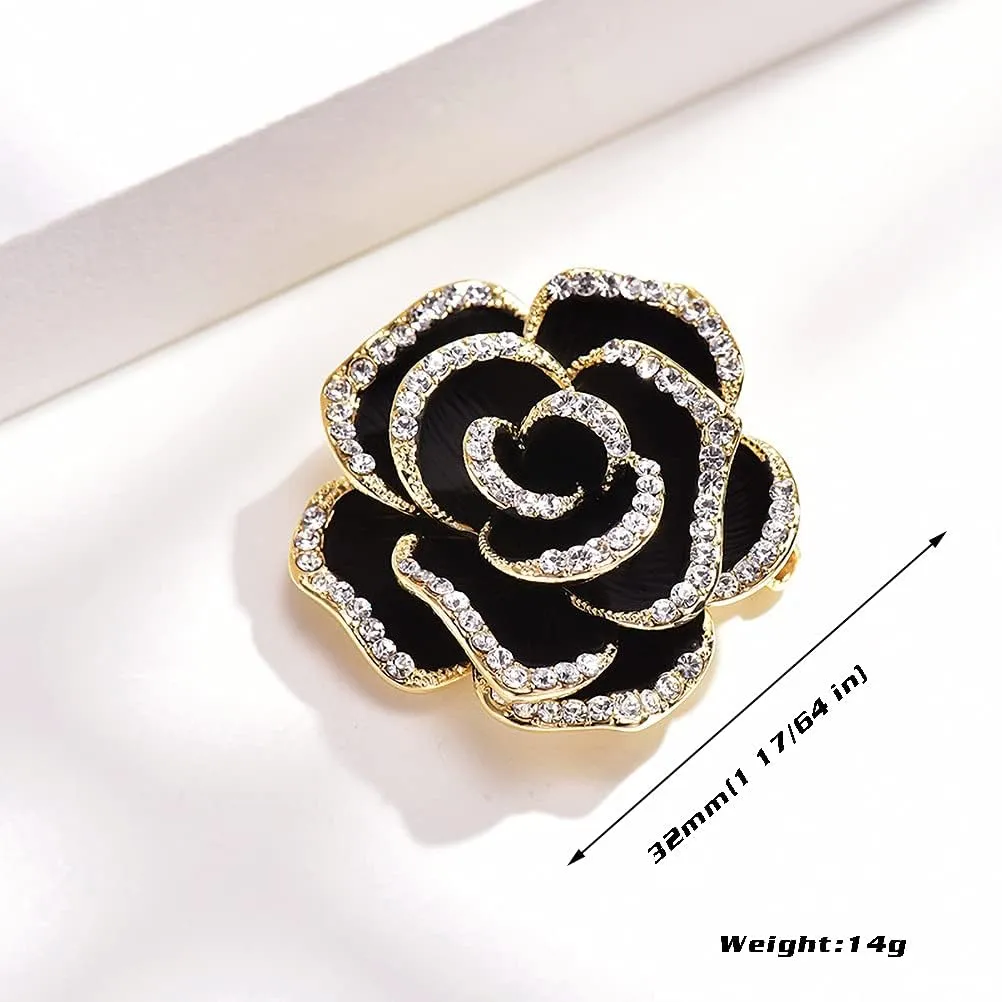 Elegant Crystal Blooming Rose Flower Brooch Lapel Pin Breastpin for Women Birdal Cardigan Hat Scarf Suit Sweater Floral Pins