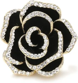 Elegant Crystal Blooming Rose Flower Brooch Lapel Pin Breastpin for Women Birdal Cardigan Hat Scarf Suit Sweater Floral Pins