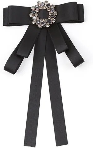 Elegant Crystal Bow Brooch Pre-Tied Neck Tie Brooch Pin Satin Ribbon Bow Tie for Women Wedding Party Bow Tie