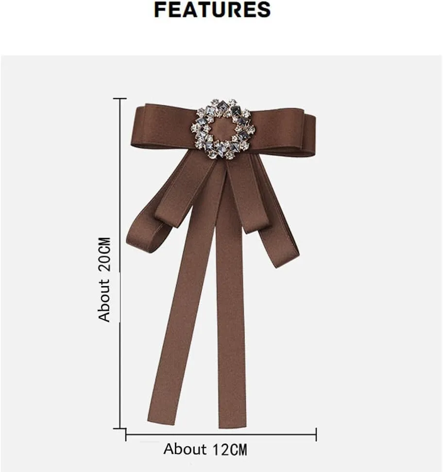 Elegant Crystal Bow Brooch Pre-Tied Neck Tie Brooch Pin Satin Ribbon Bow Tie for Women Wedding Party Bow Tie