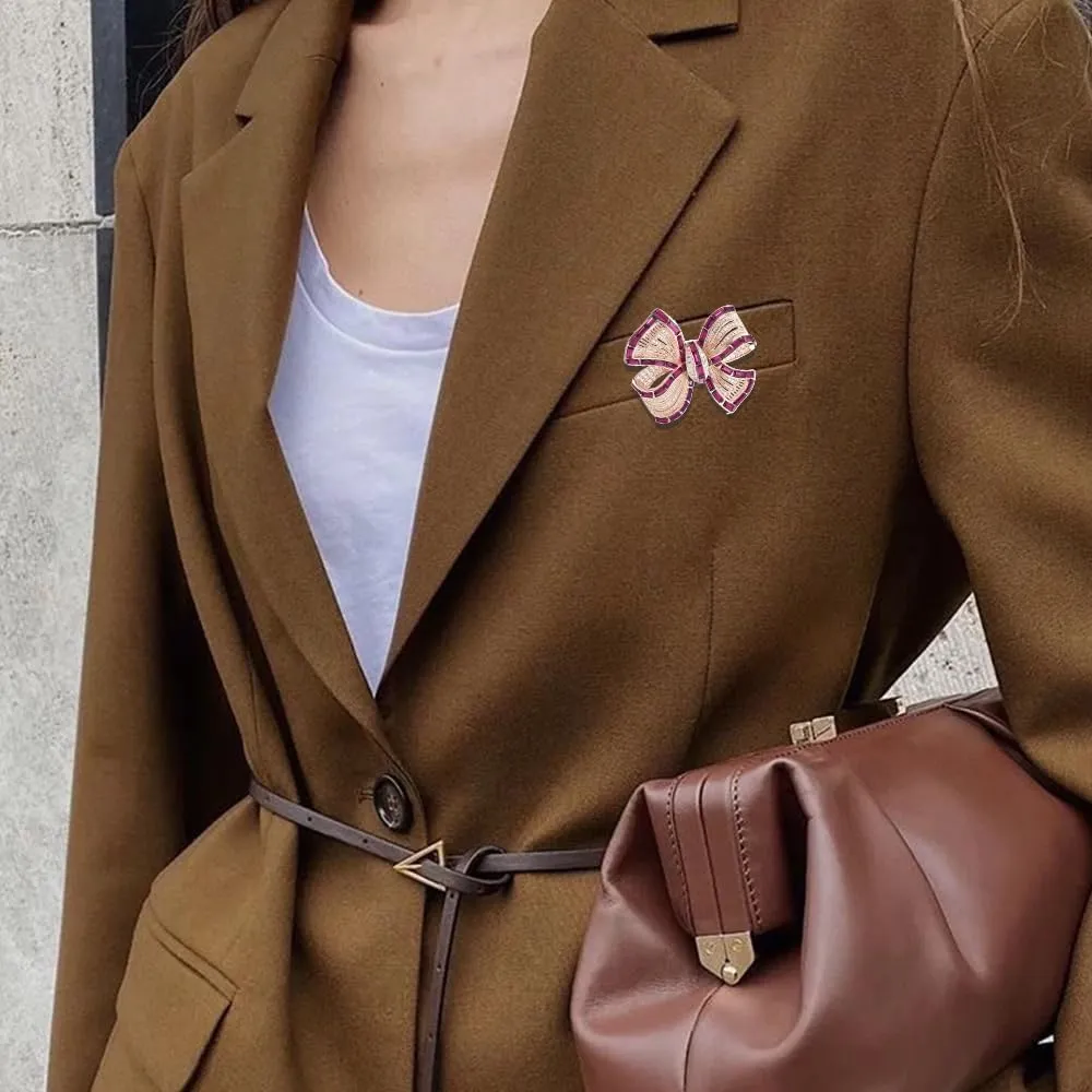 Elegant Crystal Bowknot Brooch Pin Glittering Rhinestone Bowknot Suit Lapel Pin Cubic Zirconia Bow Jewelry for Women Girls Accessories
