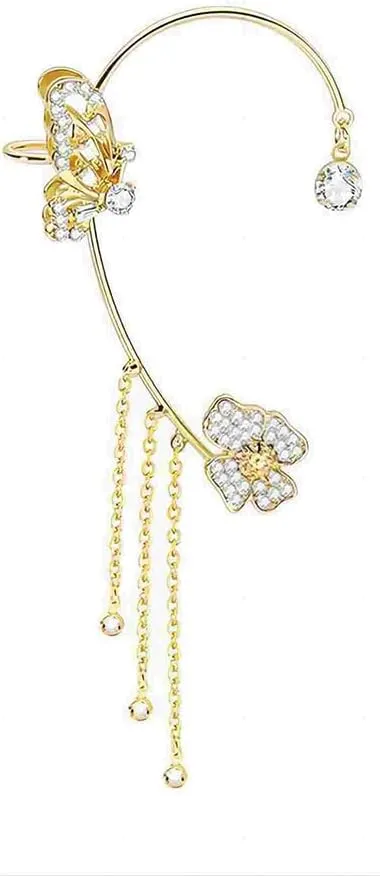 Elegant Ear Cuffs for Women, Butterfly Ear Wrap No Piercing Crystal Rhinestone Dangling Cuff Clip on Earrings for Women, Ear Bone Clip Hook without Pierced 1PCS