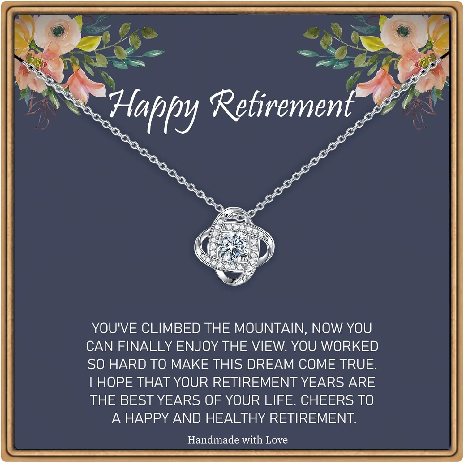 Elegant Retirement Necklace, 14K White Gold Plated Cubic Zirconia Love Knot Pendant for Women, Mothers, Friends, Teachers, Nurses, Coworkers