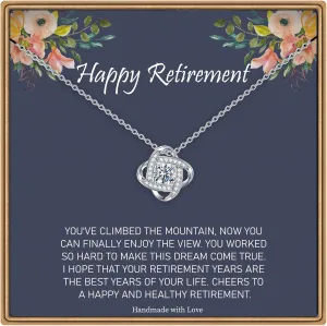 Elegant Retirement Necklace, 14K White Gold Plated Cubic Zirconia Love Knot Pendant for Women, Mothers, Friends, Teachers, Nurses, Coworkers