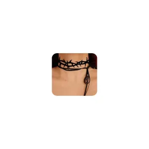 Elegant Vintage Black thorn necklace Lace Neck Choker for Women and Girls Halloween Black Lace Choker for Women and Girls (BLACK 4)