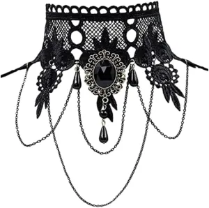 Elegant Vintage Princess Black Lace Gothic Statement Necklace Punk Style Necklace Victorian Lolita Pendant Vampire Chain for Teen Girls