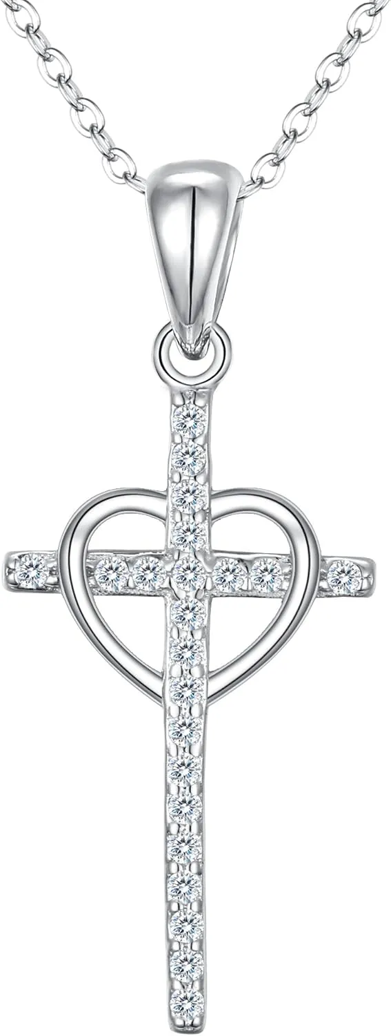 EleQueen Cross Necklace 925 Sterling Silver CZ Heart/Infinity Classic Pendant Jewelry for Women, Valentine's Day/Mother's Day/Christmas Gift for Wife/Mom