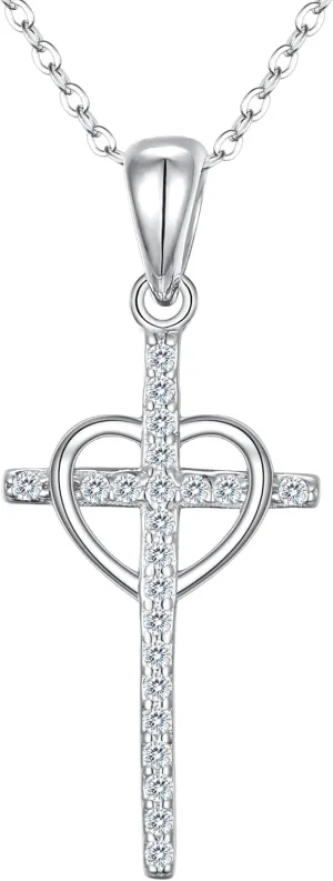 EleQueen Cross Necklace 925 Sterling Silver CZ Heart/Infinity Classic Pendant Jewelry for Women, Valentine's Day/Mother's Day/Christmas Gift for Wife/Mom