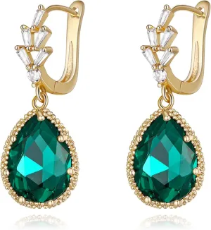 EleQueen Elegant Dainty Crystal Square Waterdrop Dangle Earring for Women, May Birthstone Gorgeous Rhinestone Teardrop Drop Earrings Jewelry Gift