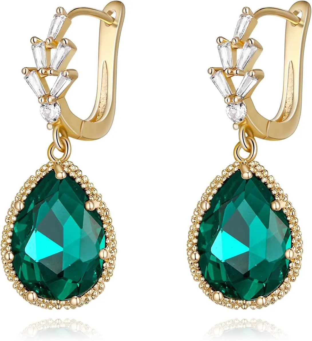 EleQueen Elegant Dainty Crystal Square Waterdrop Dangle Earring for Women, May Birthstone Gorgeous Rhinestone Teardrop Drop Earrings Jewelry Gift