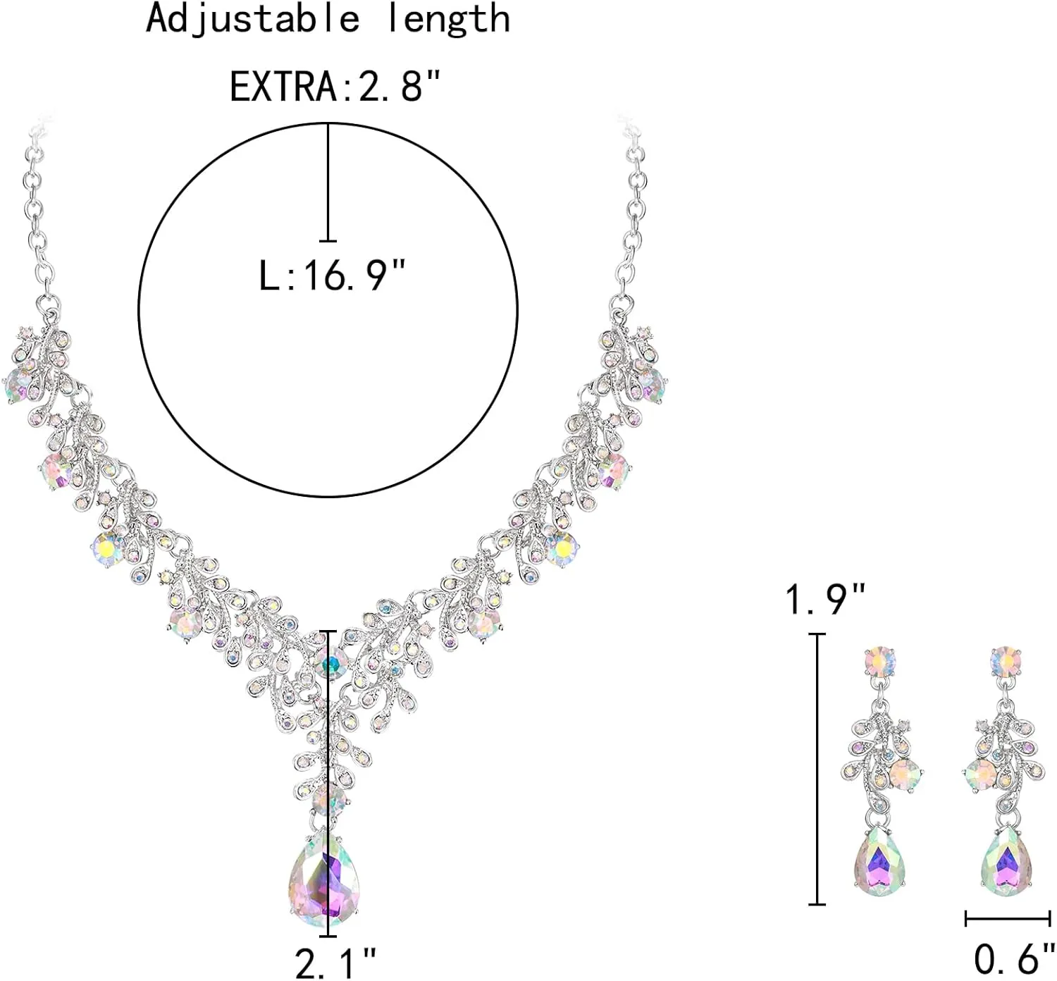 EleQueen Elegant Wedding Costume Crystal Floral Leaf Necklace Dangle Earrings Set for Women, Bridal Jewelry for Bride Bridesmaid Accessories