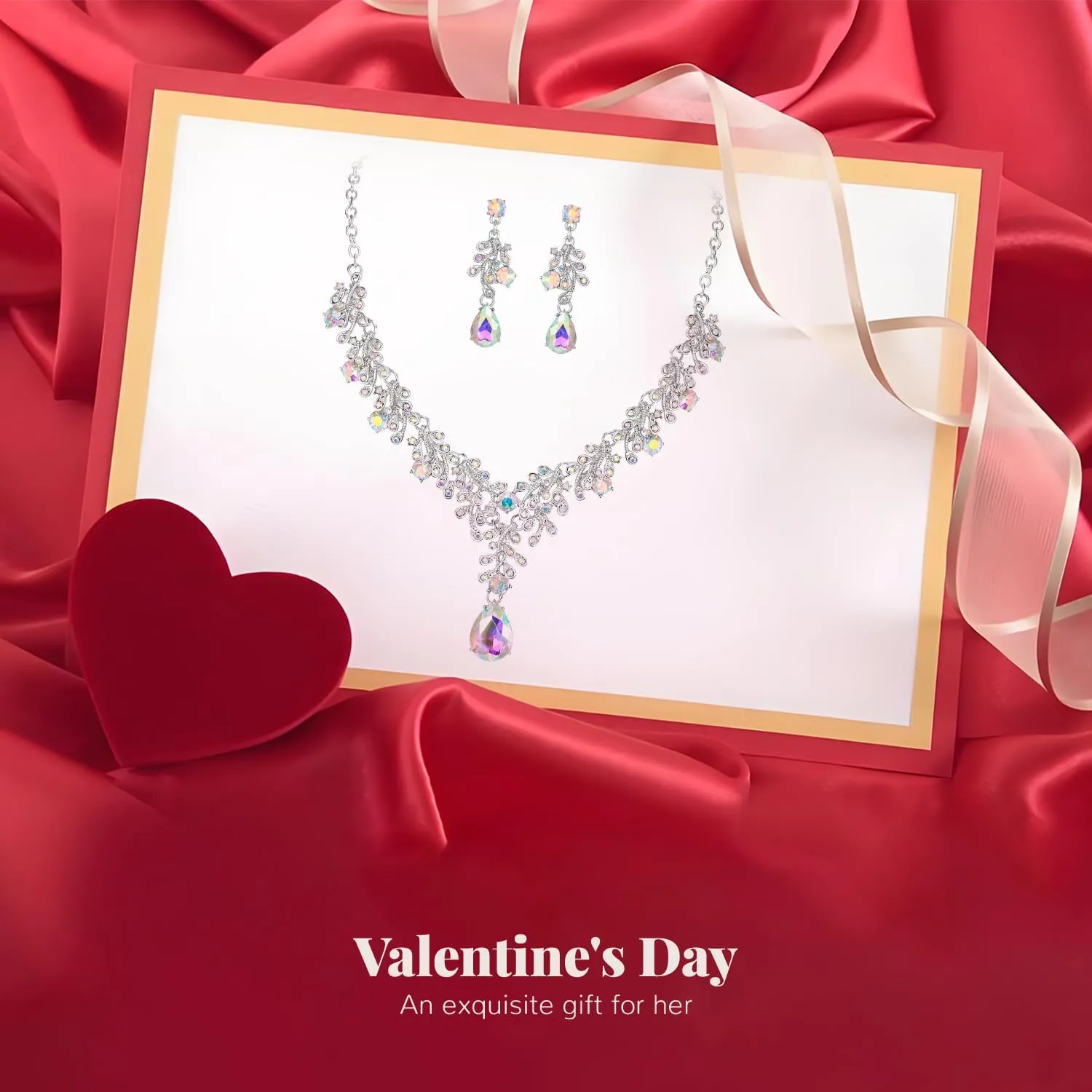 EleQueen Elegant Wedding Costume Crystal Floral Leaf Necklace Dangle Earrings Set for Women, Bridal Jewelry for Bride Bridesmaid Accessories