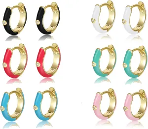 Enamel Earrings for Women, 18K Gold Plated Enamel Hoop Earrings Colorful Gold Huggie Hoop Earrings for Women-10mm
