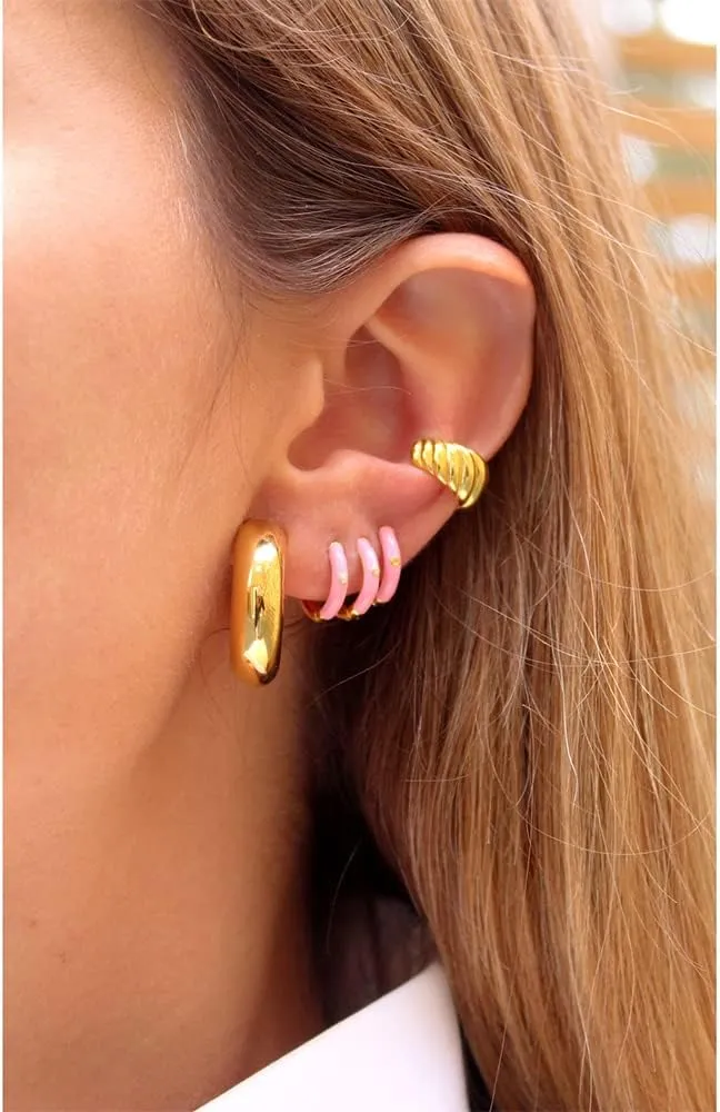 Enamel Earrings for Women, 18K Gold Plated Enamel Hoop Earrings Colorful Gold Huggie Hoop Earrings for Women-10mm