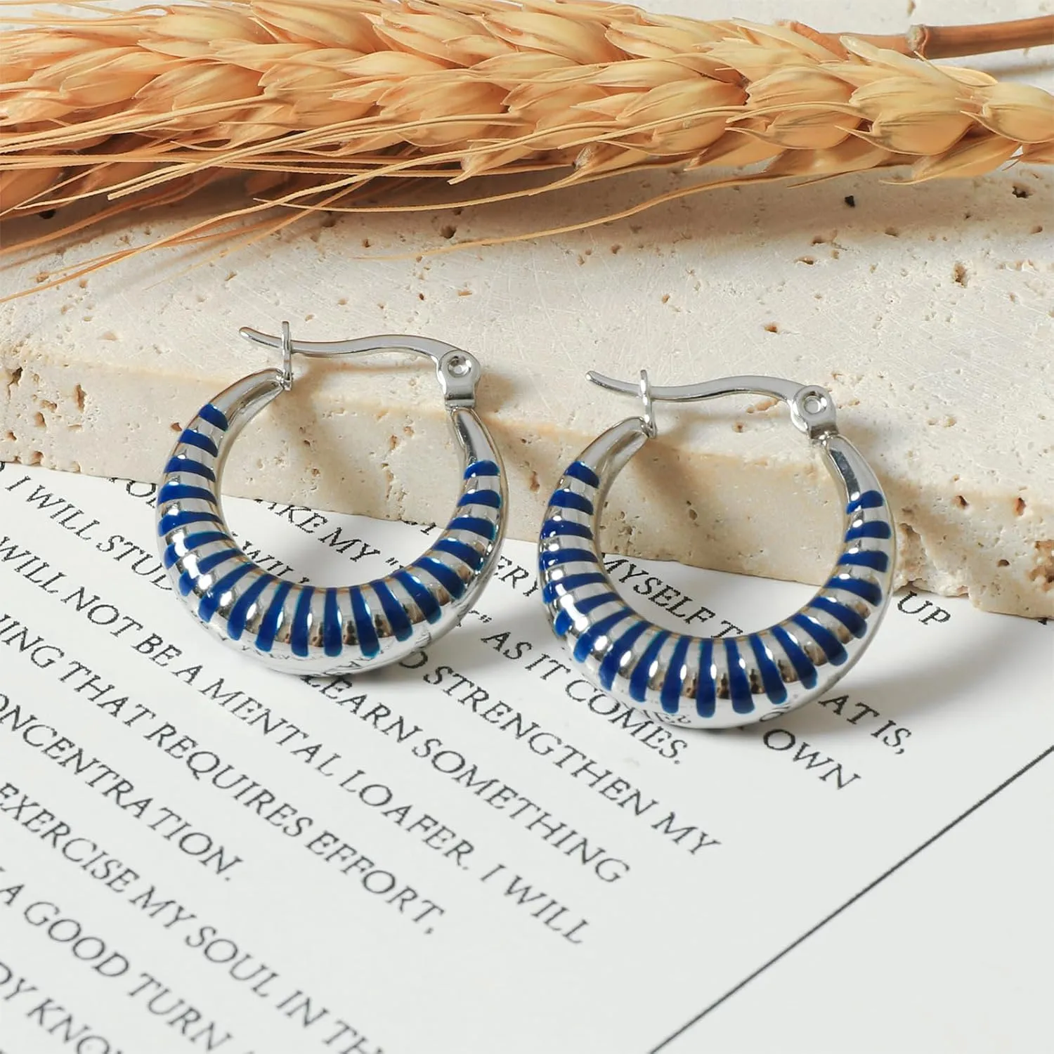 Enamel Hoop Earrings for Women Colorful Enamel Chunky Hoop Earrings 18K Gold Plated Stainless Steel Enamel Earrings Jewelry Gift for Girlfriend Wife