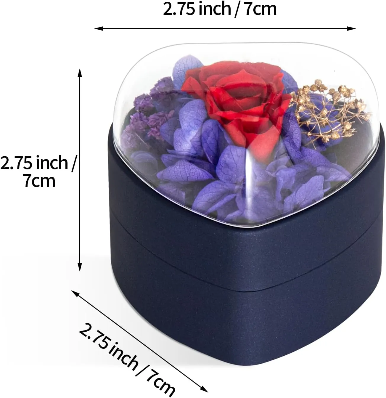 Engagement Ring Box for Proposal Promise, Eternal Flowers Rose Gifts for Valentines' Day, Heart Shaped Blue Ring Box