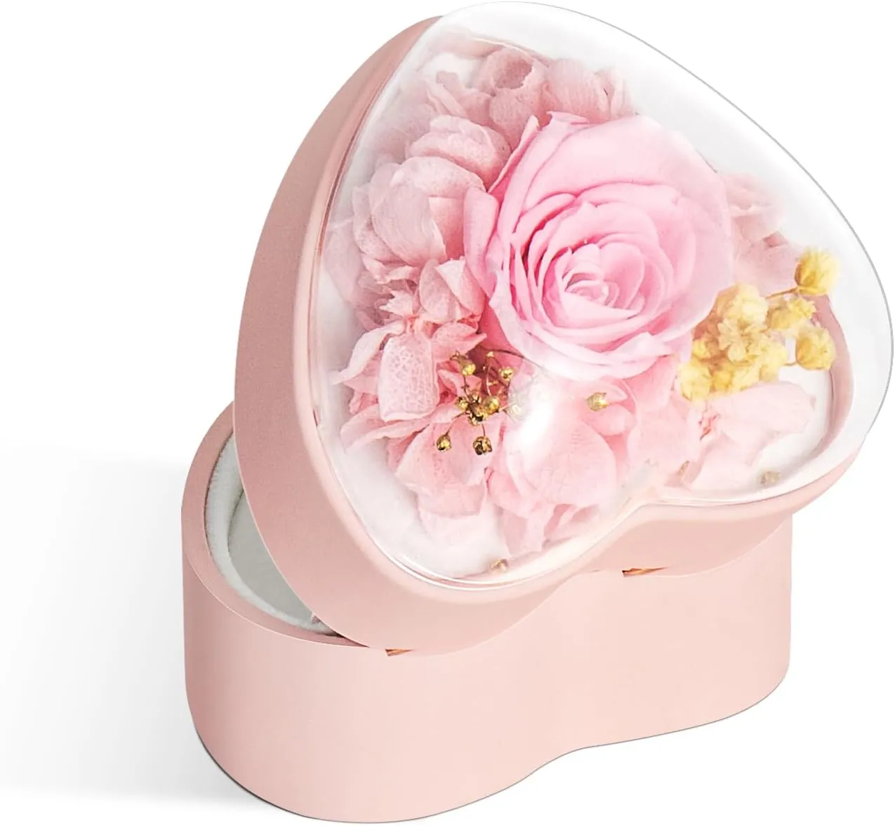 Engagement Ring Box for Proposal Promise, Eternal Flowers Rose Gifts for Valentines' Day, Heart Shaped Pink Ring Box