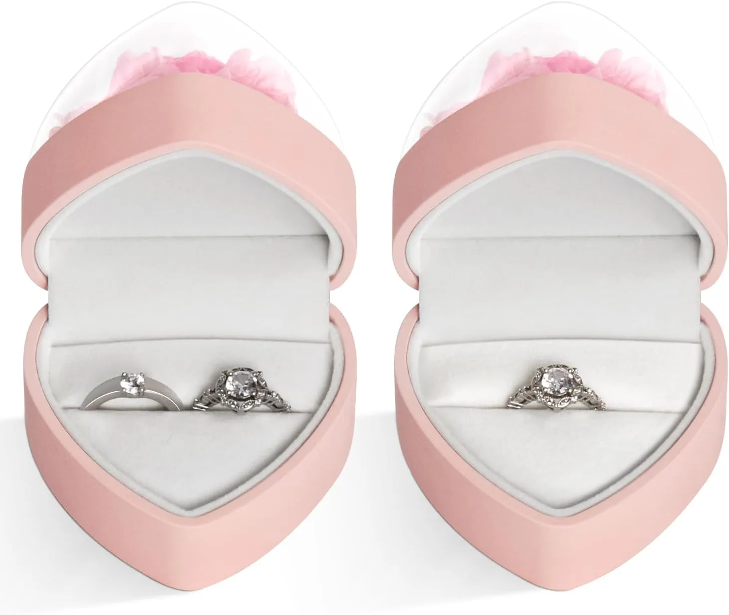 Engagement Ring Box for Proposal Promise, Eternal Flowers Rose Gifts for Valentines' Day, Heart Shaped Pink Ring Box