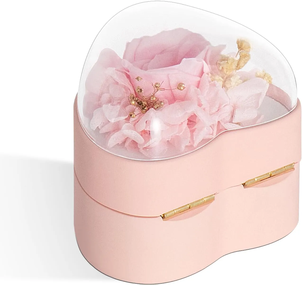 Engagement Ring Box for Proposal Promise, Eternal Flowers Rose Gifts for Valentines' Day, Heart Shaped Pink Ring Box