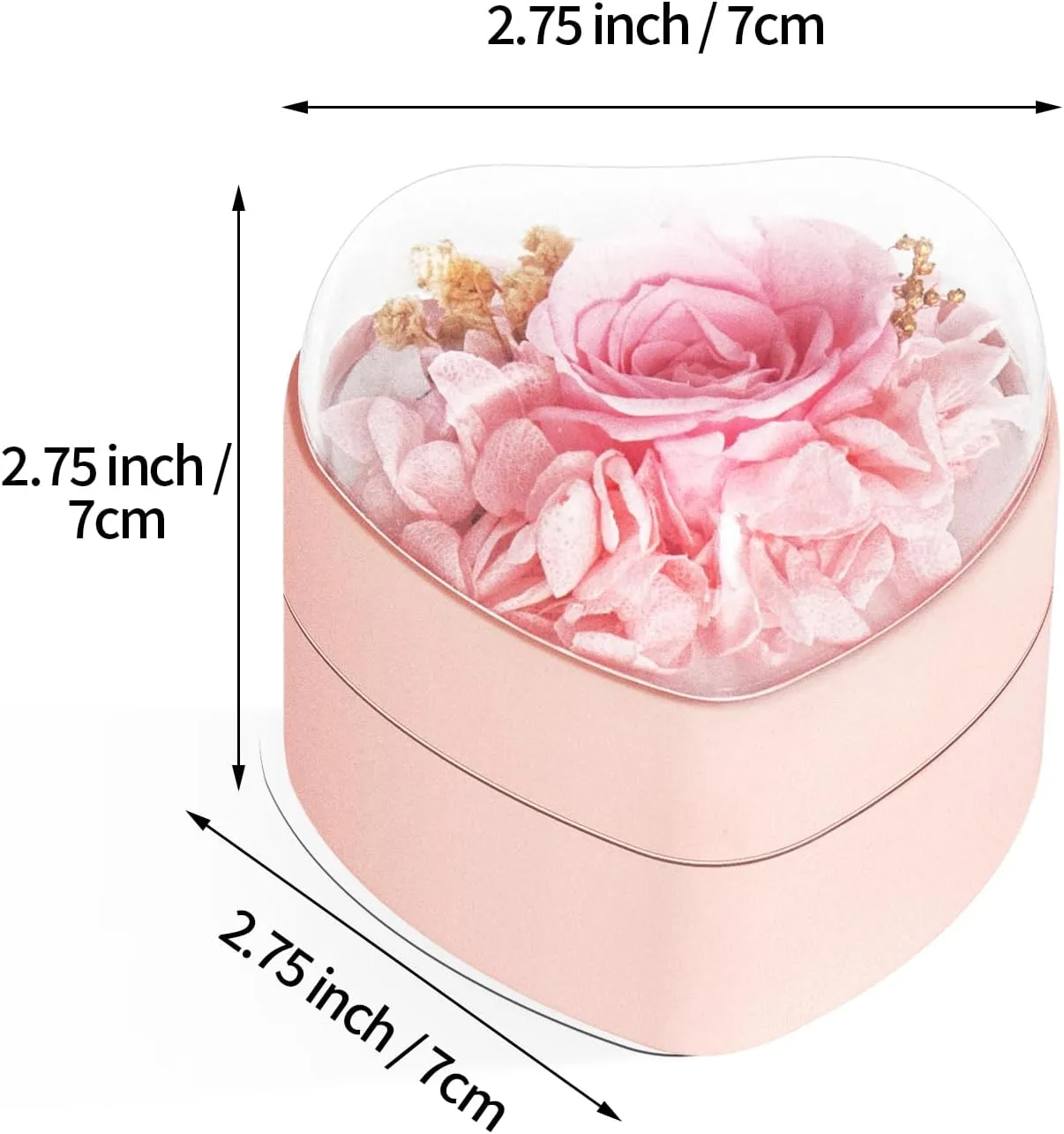 Engagement Ring Box for Proposal Promise, Eternal Flowers Rose Gifts for Valentines' Day, Heart Shaped Pink Ring Box