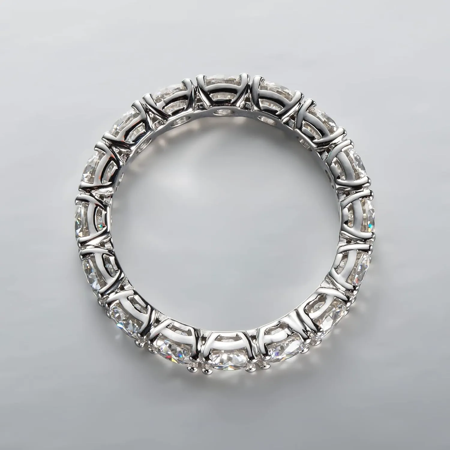 Eternity Moissanite Ring 4.0 mm 5 CTTW D-color VVS Full Moissanite Eternity Wedding Band for Women Platinum-Plated Silver Anniversary Engagement Stackable Rings