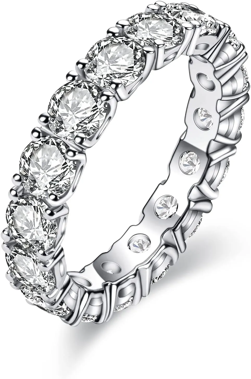 Eternity Moissanite Ring 4.0 mm 5 CTTW D-color VVS Full Moissanite Eternity Wedding Band for Women Platinum-Plated Silver Anniversary Engagement Stackable Rings