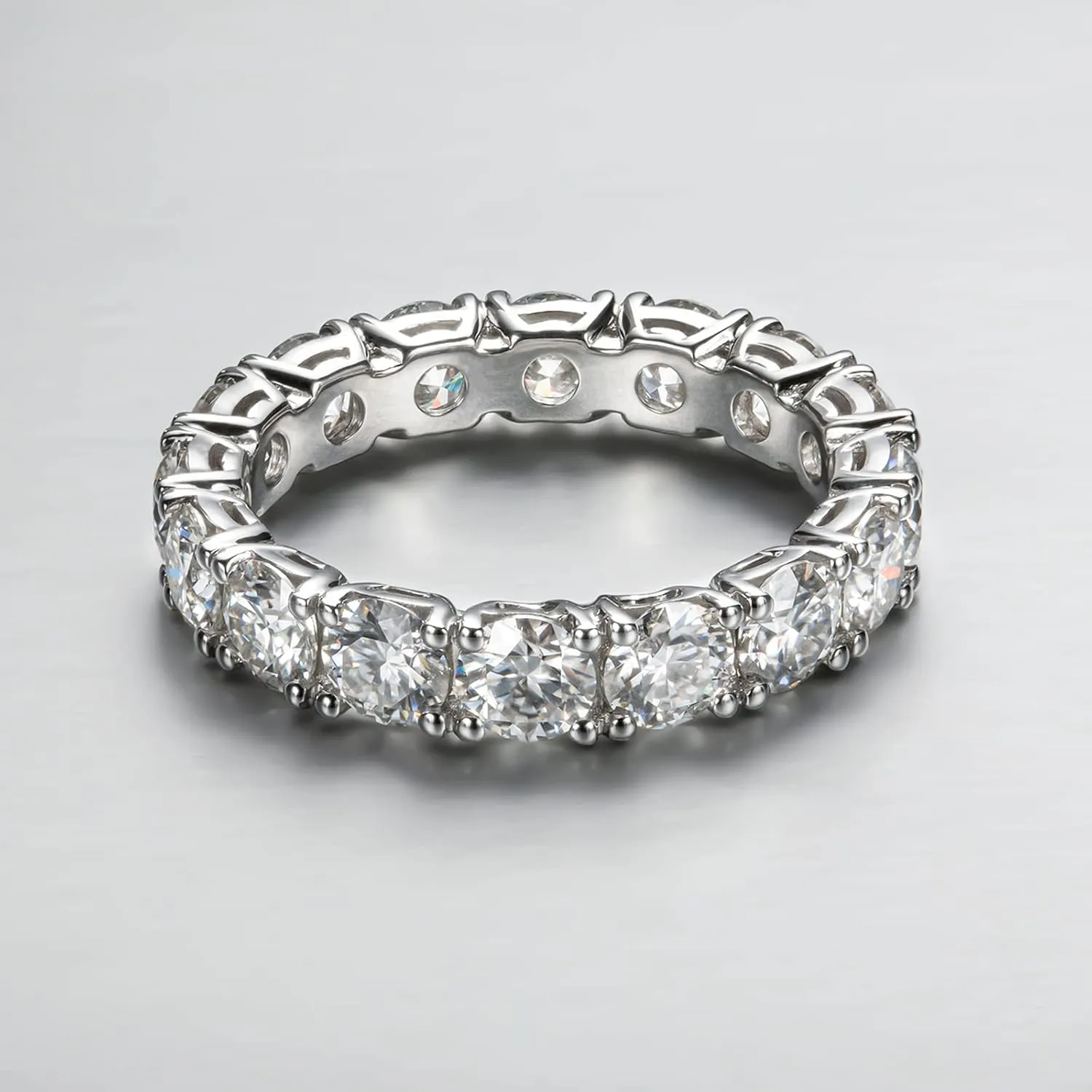 Eternity Moissanite Ring 4.0 mm 5 CTTW D-color VVS Full Moissanite Eternity Wedding Band for Women Platinum-Plated Silver Anniversary Engagement Stackable Rings