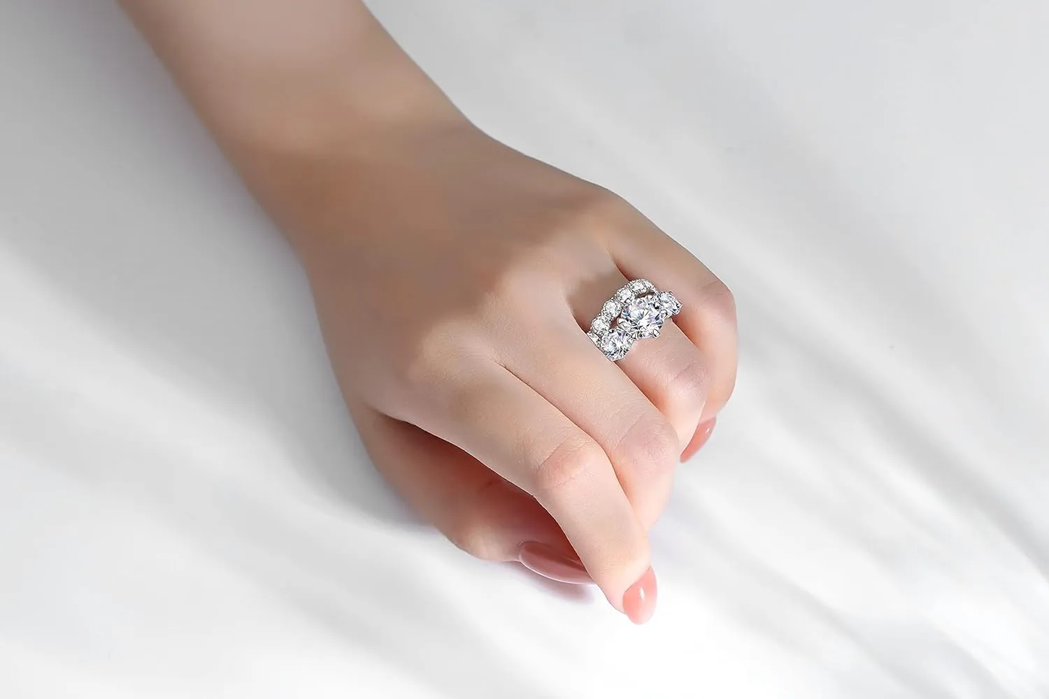 Eternity Moissanite Ring 4.0 mm 5 CTTW D-color VVS Full Moissanite Eternity Wedding Band for Women Platinum-Plated Silver Anniversary Engagement Stackable Rings