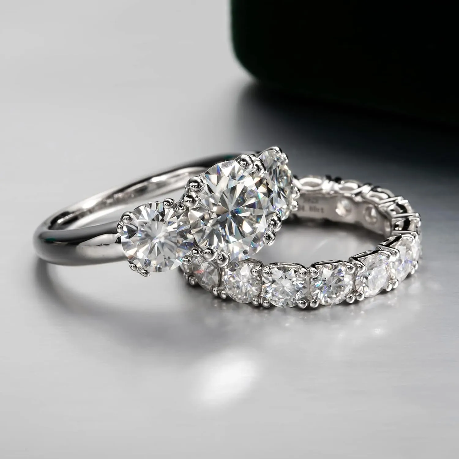 Eternity Moissanite Ring 4.0 mm 5 CTTW D-color VVS Full Moissanite Eternity Wedding Band for Women Platinum-Plated Silver Anniversary Engagement Stackable Rings