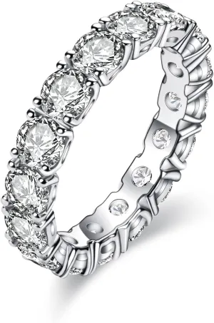 Eternity Moissanite Ring 4.0 mm 5 CTTW D-color VVS Full Moissanite Eternity Wedding Band for Women Platinum-Plated Silver Anniversary Engagement Stackable Rings