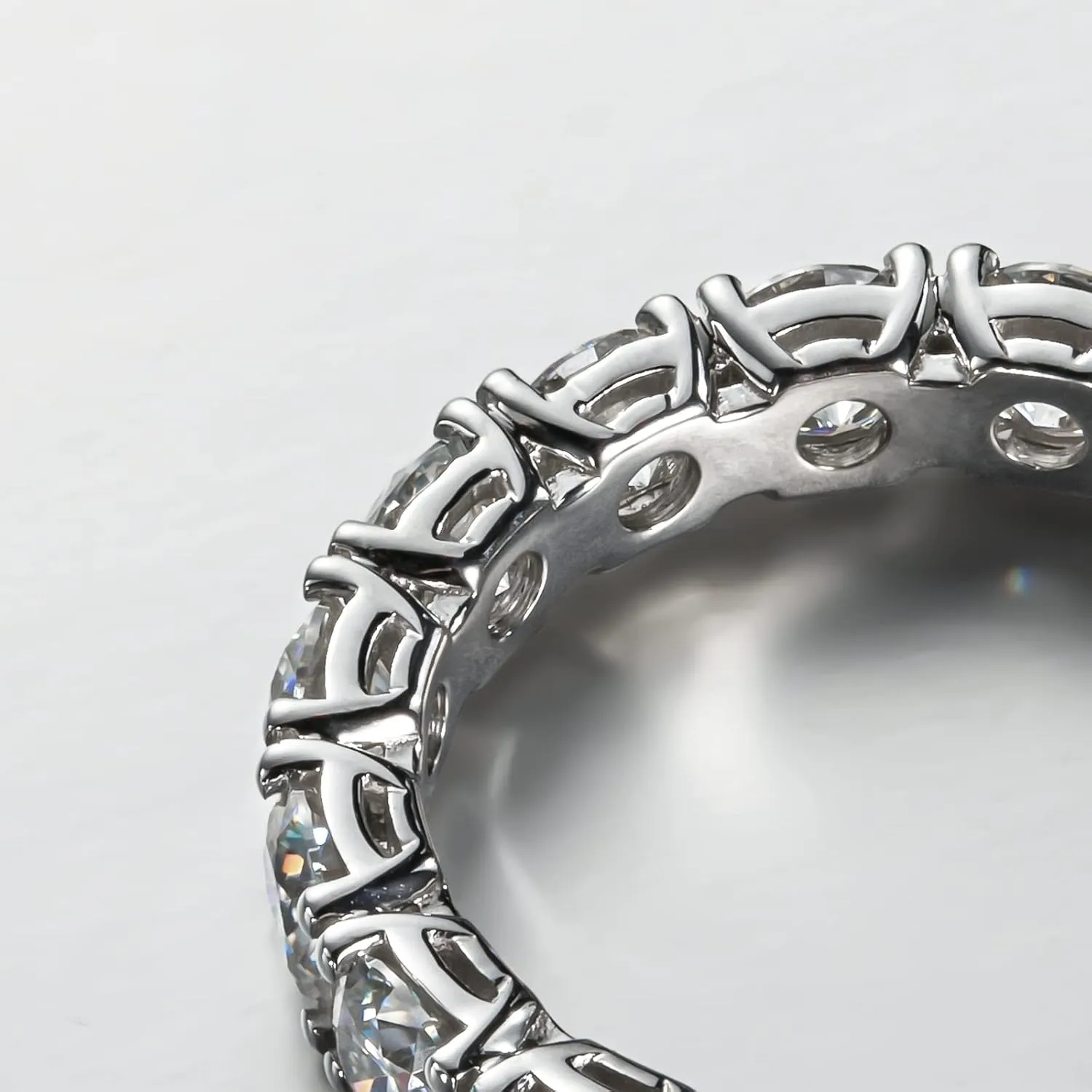 Eternity Moissanite Ring 4.0 mm 5 CTTW D-color VVS Full Moissanite Eternity Wedding Band for Women Platinum-Plated Silver Anniversary Engagement Stackable Rings