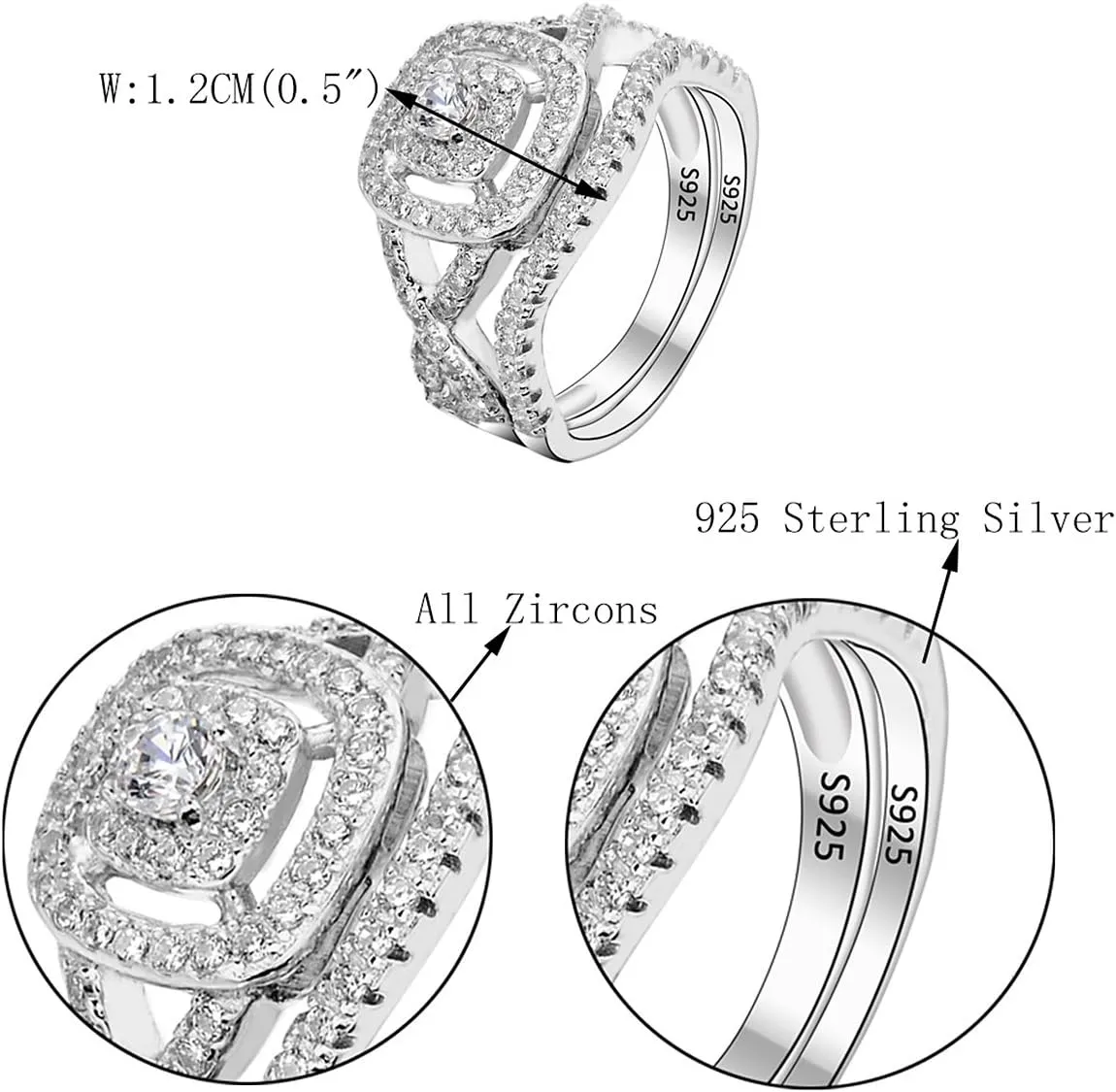 EVER FAITH 925 Sterling Silver Elegant Full Pave CZ Wedding Engagement Ring Set for Bridal, Bride, Prom