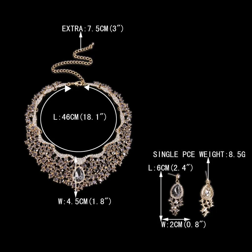 EVER FAITH Austrian Crystal Flower Cluster Teardrop Wedding Prom Statement Necklace Earrings Set for Women Bride