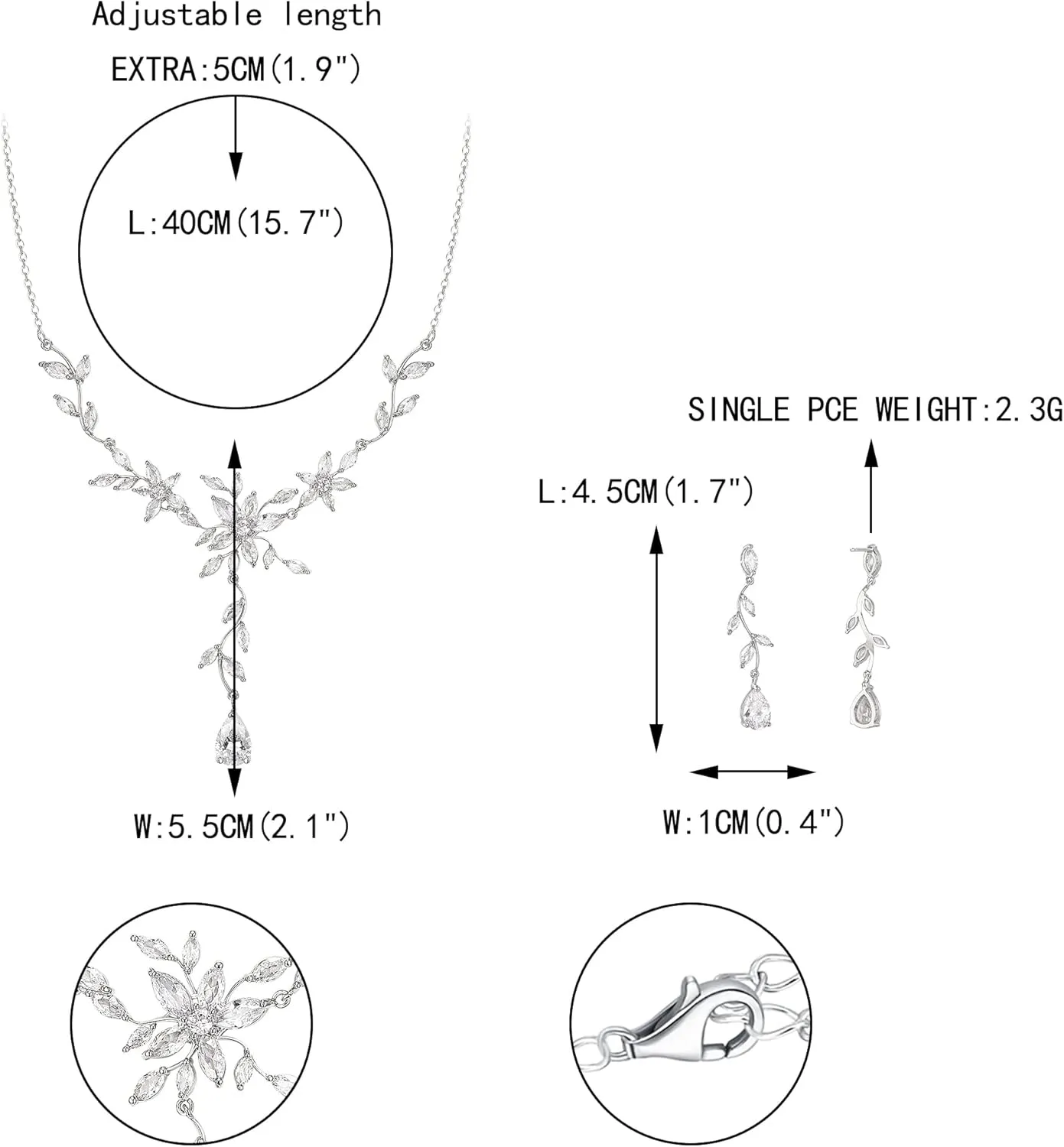 EVER FAITH Cubic Zirconia Bridal Jewelry for Bride Bridesmaid, Elegant Leaf Flower Wedding Prom Necklace Dangle Earrings Set for Women