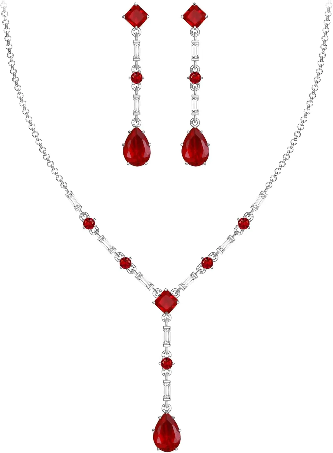 EVER FAITH Gorgeous Cubic Zirconia Jewelry Set Elegant Rhombic Birthstone Teardrop Wedding Prom Choker Necklace Dangle Earrings Sets for Women