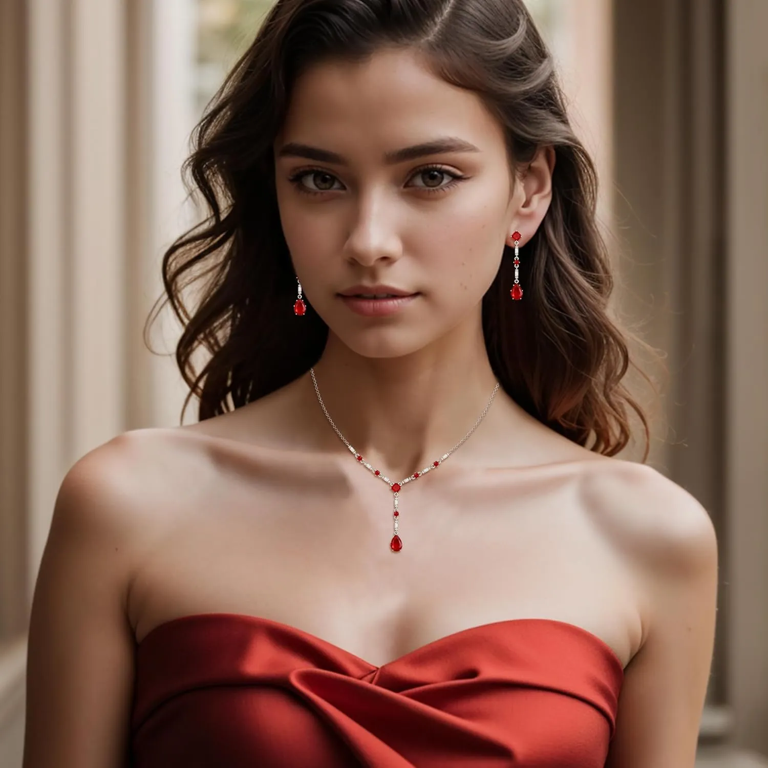 EVER FAITH Gorgeous Cubic Zirconia Jewelry Set Elegant Rhombic Birthstone Teardrop Wedding Prom Choker Necklace Dangle Earrings Sets for Women