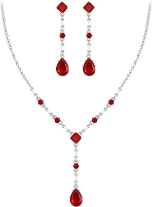 EVER FAITH Gorgeous Cubic Zirconia Jewelry Set Elegant Rhombic Birthstone Teardrop Wedding Prom Choker Necklace Dangle Earrings Sets for Women