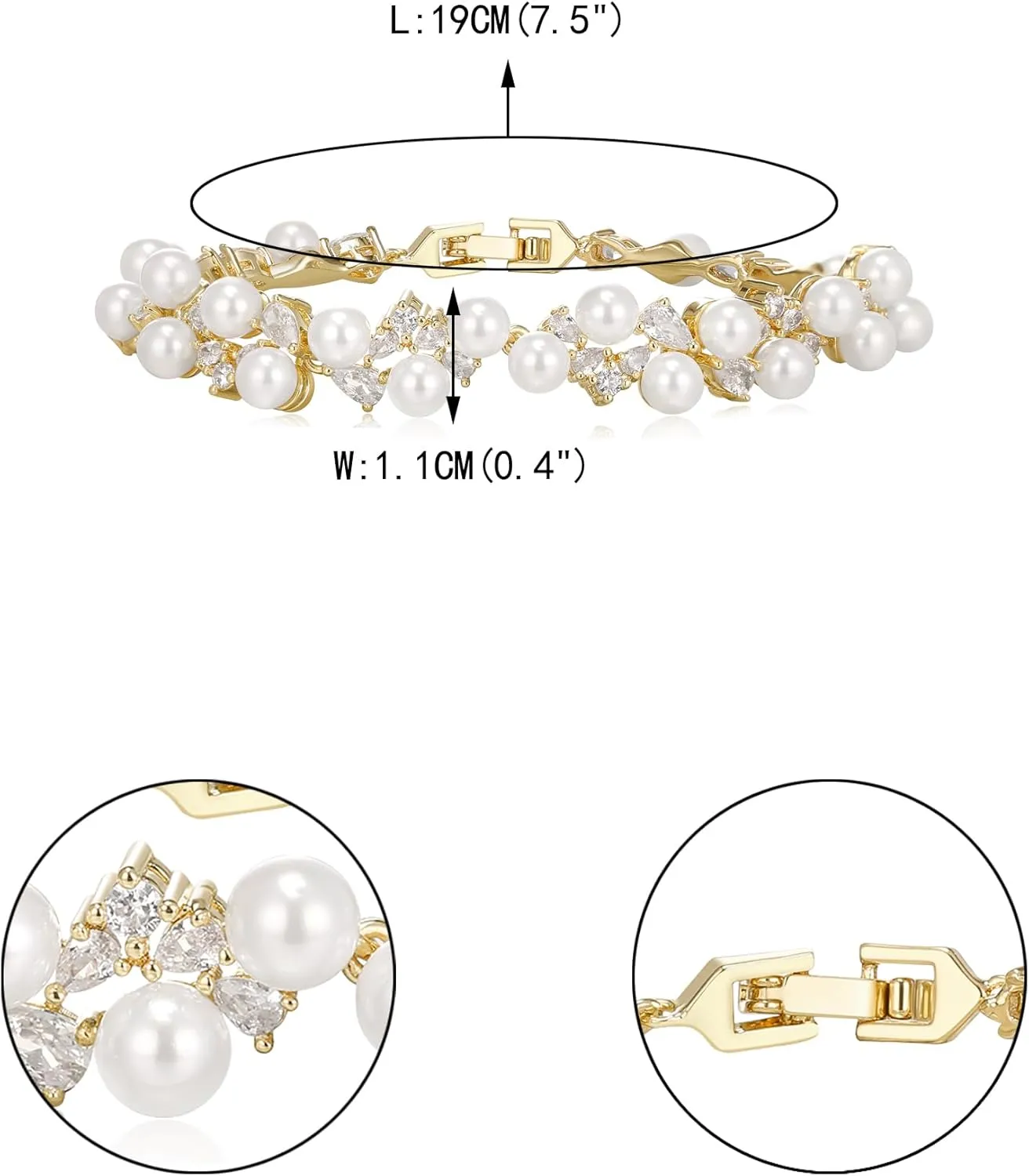 EVER FAITH Gorgeous Cubic Zirconia Wedding Jewelry for Bride Bridesmaid, Elegant Simulated Pearl Teardrop Tennis Bracelet Gift for Women
