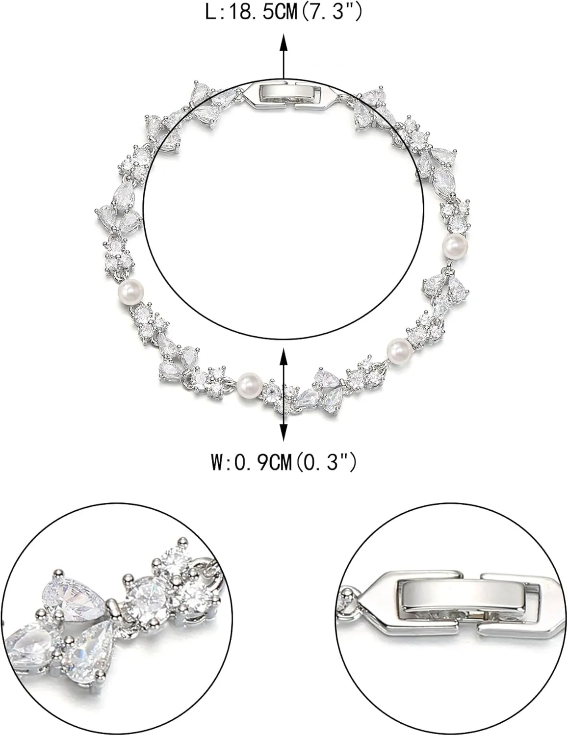 EVER FAITH Gorgeous Cubic Zirconia Wedding Jewelry for Bride Bridesmaid, Elegant Simulated Pearl Teardrop Tennis Bracelet Gift for Women