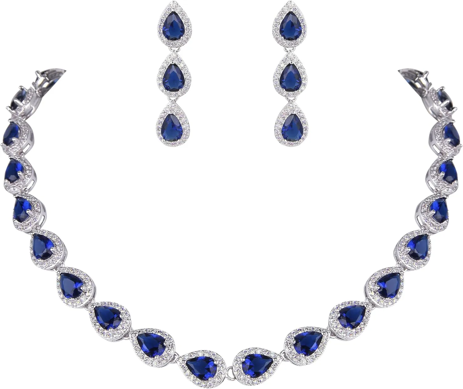 EVER FAITH Gorgeous CZ Birthstone Elegant Teardrop Wedding Prom Necklace Earrings Set for Bride Birthday/Mothers Day/Christmas Jewelry Gift for Women